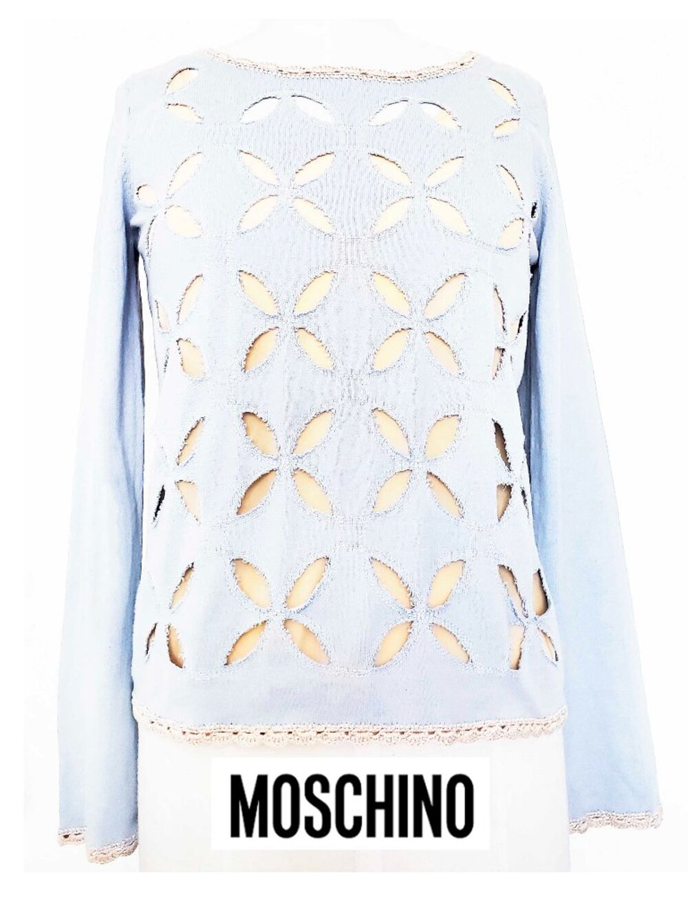 MOSCHINO CHEAP AND CHIC Womens Cotton Knit Cutout Sweater Top with Silk Tank 8